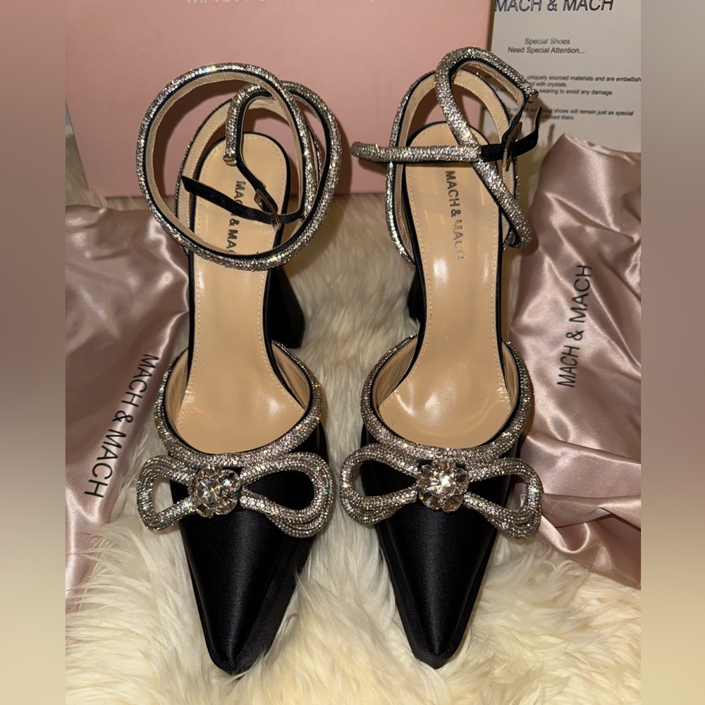 Mach & Mach satin double bow platform Pumps 39.5